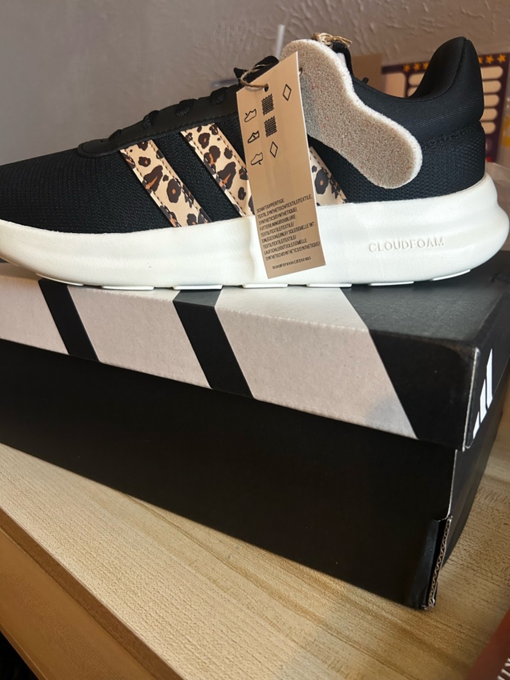 Adidas Cloudfoam Women's Black Sneakers with Leopard Accent
